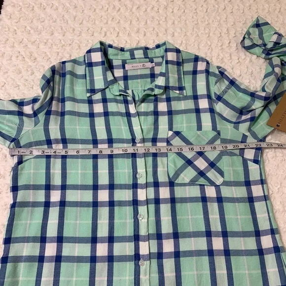 Billy T Lyocell Green & Blue Plaid Relaxed Flannel Sz Large - Picture 14 of 15
